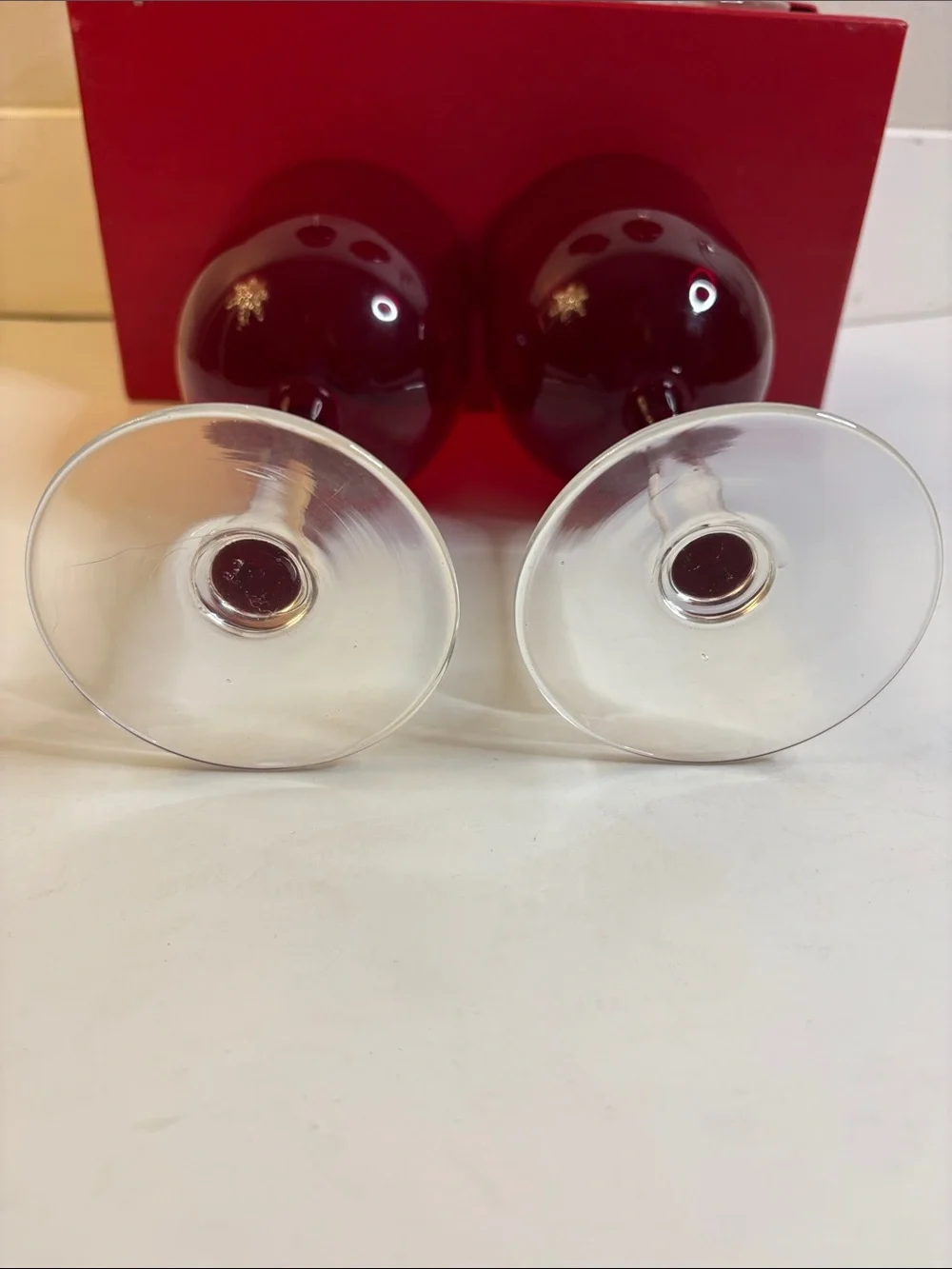 Crate & Barrel Ruby Red Stem Wine Glasses Set of 4